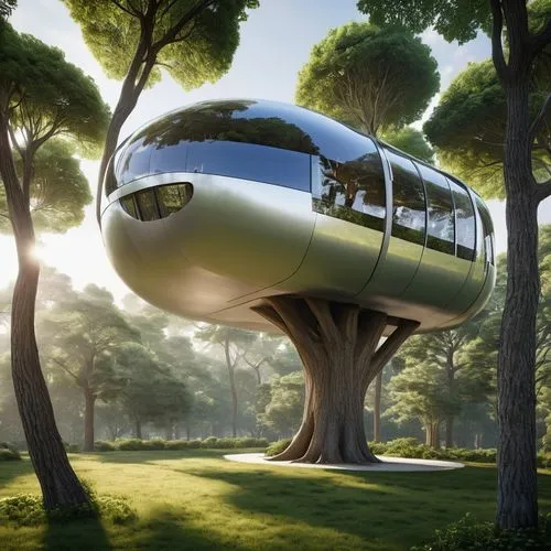 tree house design, House on the Tree, A modern house suspended between big trees, with direct elevators and french window

,monorail,sky train,tram car,futuristic landscape,the lisbon tram,sustainable