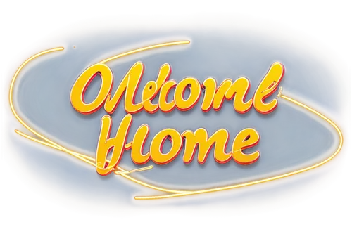 Welcome home logo, golden words, cursive font, italicized, 3D effects, shiny surface, glass material, reflective lights, circular composition, centered alignment, soft focus, warm color tone, inviting