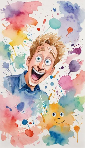 Craft a comedic situation where Eddie hilariously reacts to a harmless prank played by his friends.,kids illustration,watercolor background,watercolor paint,watercolors,watercolor,watercolor painting,