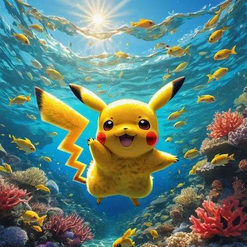 pikachu,springmann,pixaba,mbachu,underwater background,pika,pokemon,achu,soundex,poykio,gobindapur,bireun,marine animal,lutalo,sea animal,kadabra,swimmable,beautiful wallpaper,full hd wallpaper,piaynemo,Illustration,Realistic Fantasy,Realistic Fantasy 12