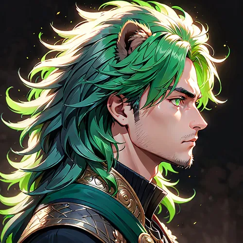 male elf,loki,forest king lion,zodiac sign leo,emerald,emerald lizard,green dragon,leo,royal tiger,male character,dragon of earth,alm,edit icon,malachite,laurel wreath,alexander,medusa,frog prince,wild emperor,lion,Anime,Anime,General