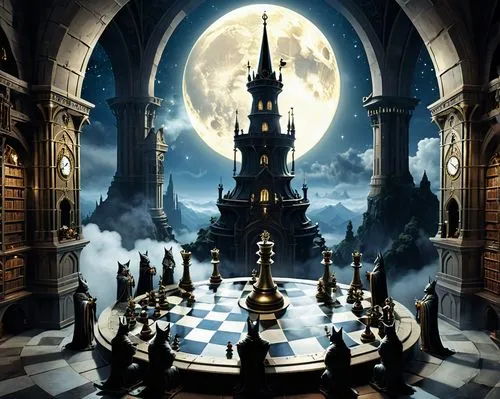 fantasy picture,chess game,play chess,chessboard,chess player,chess,Conceptual Art,Fantasy,Fantasy 29