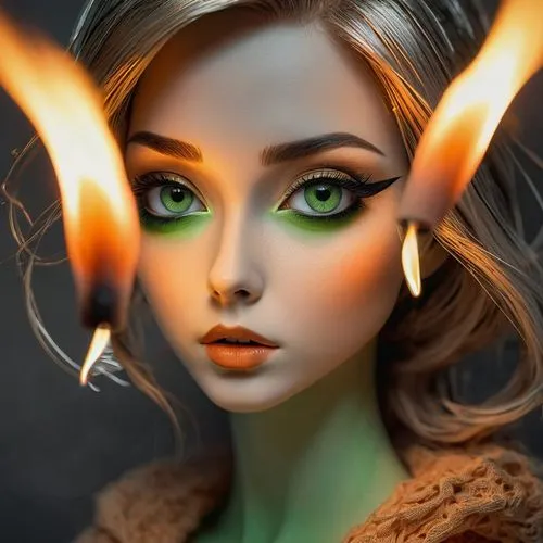 fire eyes,shego,fireheart,enchantress,fantasy portrait,neon makeup,fire artist,flame spirit,fire dancer,fire siren,fantasy art,seelie,chryste,sorceress,bjd,green eyes,burning hair,faery,behenna,aflame,Photography,Artistic Photography,Artistic Photography 15