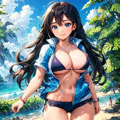 atago,mai,summer background,longmei,beach background,honolulu,Anime,Anime,Realistic