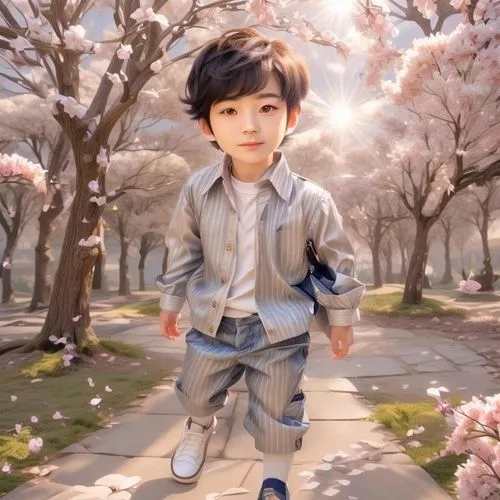 takato cherry blossoms,child in park,world digital painting,child portrait,the cherry blossoms,tan chen chen,cute cartoon character,japanese sakura background,cherry blossoms,digital painting,cold cherry blossoms,watercolor background,chinese art,children's background,little kid,flower painting,spring greeting,kids illustration,cute cartoon image,photo painting