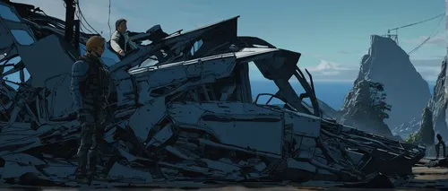 salvage yard,scrapyard,scrap yard,ruins,ruin,junkyard,destroyed area,rubble,destroyed city,destroy,the ruins of the,ship wreck,scrap iron,industrial ruin,drg,ice planet,sentinel,sidonia,mining facility,demolition,Illustration,American Style,American Style 09