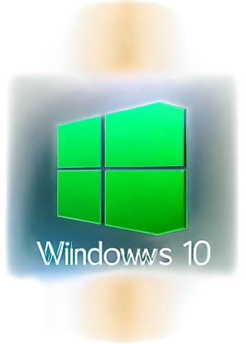 Windows 10 logo, blue and green glass effect, modern flat design, reflective surface, 3D visual style, metallic frame, transparent background, close-up shot, soft lighting, high contrast, realistic re