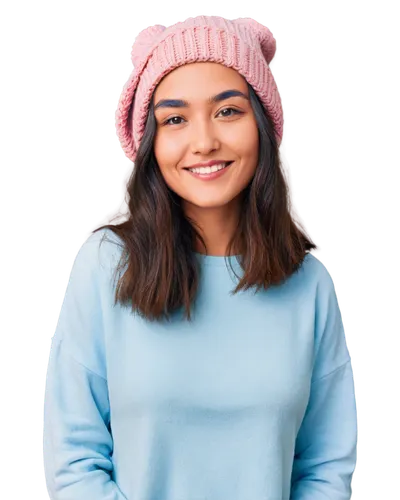 beanie,girl wearing hat,pink hat,pink background,beret,portrait background,knit hat,beanies,pragathi,toque,putri,malalas,girl on a white background,colored pencil background,knitted cap with pompon,spinelli,tuque,denim background,colorizing,dua,Illustration,Paper based,Paper Based 05