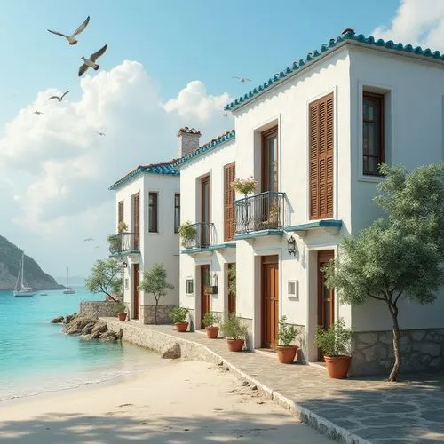 skopelos,kastellorizo,symi,greek islands,seaside resort,house by the water,lefkada,greek island,holiday villa,kastelorizo,sporades,kefalonia,seaside view,3d rendering,kalkan,parga,floating huts,valdes peninsula,houses clipart,shorefront,Photography,General,Realistic