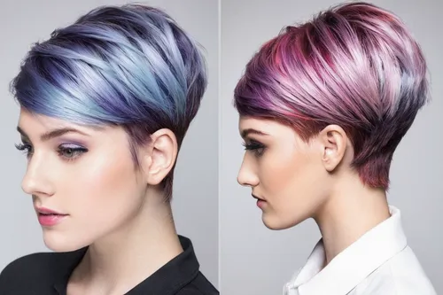 trend color,asymmetric cut,rainbow waves,pixie-bob,artist color,natural color,wing purple,lavander products,color feathers,light purple,1color,artificial hair integrations,two color combination,colorpoint shorthair,hair coloring,feathered hair,violet colour,gradient effect,colorful bleter,stylograph,Illustration,Black and White,Black and White 09