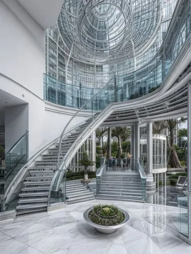 glass building,glass facade,glass facades,structural glass,revolving door,glass wall,circular staircase,winding staircase,modern office,futuristic architecture,spiral staircase,corporate headquarters,outside staircase,lobby,futuristic art museum,hall of nations,modern architecture,glass panes,marble palace,singapore,Architecture,Skyscrapers,Futurism,Futuristic Modernism 2