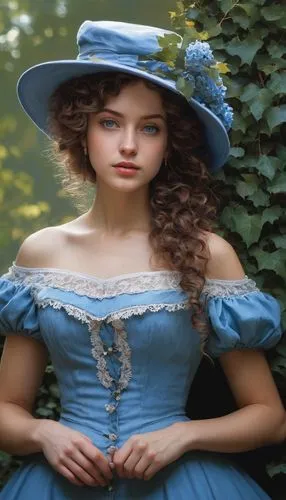 victorian lady,jane austen,southern belle,the hat of the woman,vintage female portrait,girl wearing hat,cinderella,the hat-female,vintage woman,girl in a long dress,celtic woman,mazarine blue,victorian style,beautiful bonnet,girl in a historic way,woman's hat,young woman,female doll,young lady,victorian fashion,Art,Classical Oil Painting,Classical Oil Painting 32