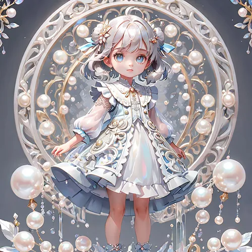 marionette,silver rain,white winter dress,snow globe,pearls,cinderella,prism ball,crystal ball,silver wedding,bubble,pure quartz,soap bubbles,artist doll,fairy galaxy,sphere,diamond background,alice,water pearls,transparent background,piko,Anime,Anime,General