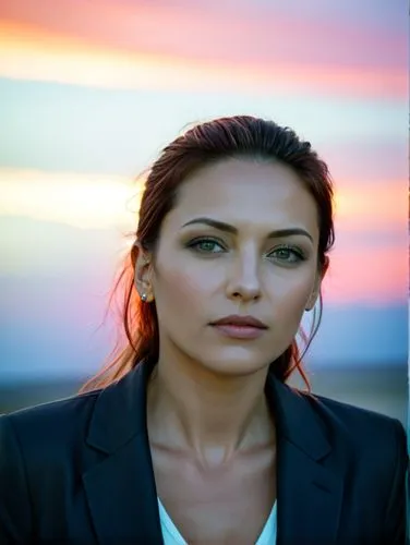 A beautiful woman.,woman in a black jacket is posing for a po,sarikaya,eretria,derya,hande,birce akalay,sevda,Illustration,American Style,American Style 08