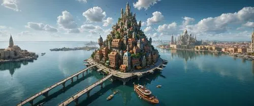 fantasy city,3d fantasy,philippopolis,lego city,sea fantasy,tirith,fantasy world,fantasy picture,principality,superstructures,atlantica,citadels,artificial islands,city cities,seasteading,fantasy art,venetian,fantasy landscape,forteresse,beautiful buildings