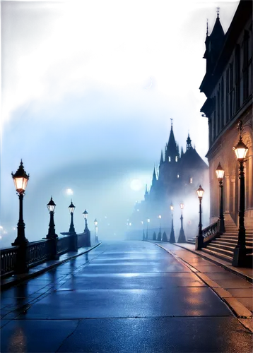 street lamps,streetlamps,charles bridge,night scene,street lights,streetlights,night image,lamplight,street lamp,red square,moscow,streetlamp,city at night,moscow city,light of night,the red square,gaslight,evening atmosphere,historic street lighting,blue hour,Illustration,Realistic Fantasy,Realistic Fantasy 10