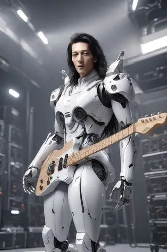 ibanez,steel man,electric guitar,if samy wants a bootie metalica,bjork,minibot,clone jesionolistny,war machine,bass guitar,guitar player,racketlon,keytar,robotics,e bass,bot,cgi,vax figure,guitor,tekwan,3d man,Photography,Realistic