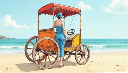 ice cream cart,blue pushcart,enza,carriage,hand cart,wooden carriage