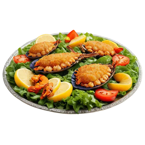 Delicious buffet food, assorted dishes, steaming hot, vibrant colors, ornate serving utensils, golden-brown roasted meat, crispy fried seafood, fresh green salads, exotic fruits, artistic garnishes, e