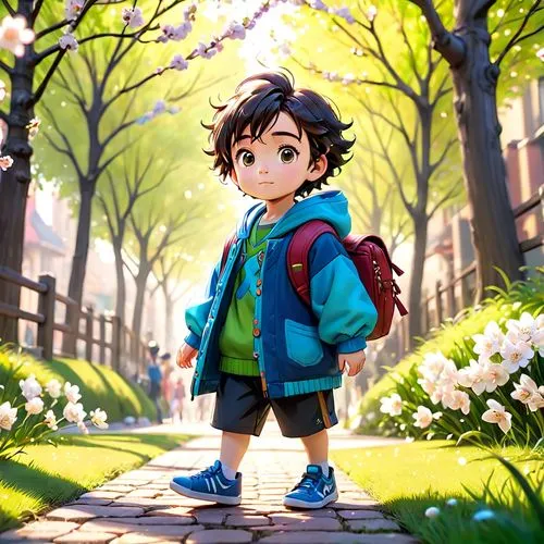 hiro,deku,walking in a spring,ghibli,shigehiro,oikawa,Anime,Anime,Cartoon