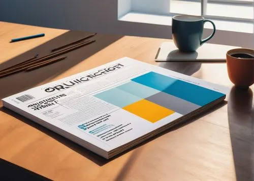 Modern architectural magazine cover, April 2023 issue, sleek typography, bold font, bright colors, minimalist background, wooden desk, coffee cup, architect's blueprints, scale model, pencils, and rul