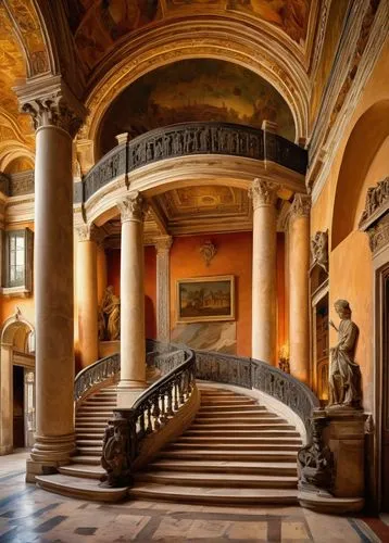 mirogoj,rudolfinum,louvre,kunsthistorisches museum,konzerthaus berlin,staircase,foyer,certosa di pavia,teylers,entrance hall,nationalgalerie,kurhaus,cochere,villa cortine palace,hermitage,europe palace,glyptotek,palazzo barberini,kunstakademie,residenz,Art,Classical Oil Painting,Classical Oil Painting 32