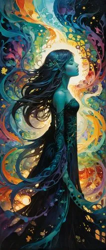 In a world of swirling, ethereal galaxies, a human is showcased in this masterful blend of color. Inspiration swirls and ethereal light, transforming the hues into a symphony of colors. The artist's b