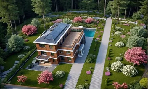 ecovillages,3d rendering,forest house,house in the forest,ecovillage,villa,Photography,General,Realistic