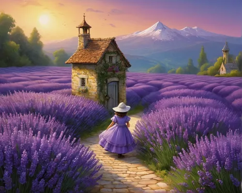 lavender field,lavender fields,the lavender flower,purple landscape,provence,lavender flowers,lavender,lavender flower,la violetta,lavenders,lavendar,lavender oil,lavender cultivation,lavander,french lavender,fantasy picture,lavandula,home landscape,fantasy landscape,fairytale,Art,Classical Oil Painting,Classical Oil Painting 32