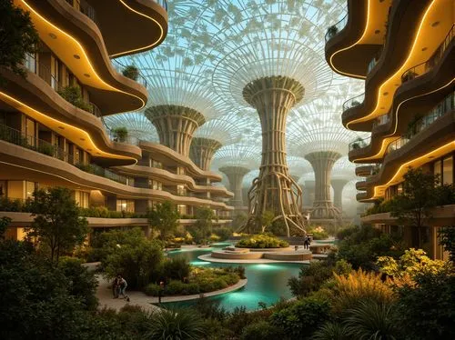 ecotopia,futuristic landscape,arcology,terraformed,futuristic architecture,mushroom landscape,biospheres,fractal environment,terraforming,fantasy city,topia,cardassia,alien world,homeworlds,citadels,habitable,alien planet,terraform,sedensky,colony