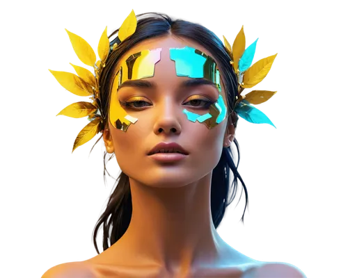 light mask,yellow and blue,luminous,light effects,fantasy portrait,aura,prismatic,derivable,gradient mesh,sundancer,neon makeup,digital art,diwata,headdress,radiance,luminosity,solar plexus chakra,render,aurum,brightwork,Photography,Artistic Photography,Artistic Photography 08