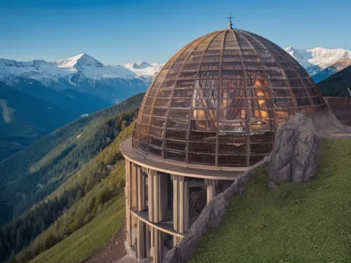 A beautiful mountain landscape,alpine restaurant,roof domes,observatory,alpine hut,monte rosa hut,schilthorn,the observation deck,musical dome,observation tower,observation deck,tree house hotel,eco h