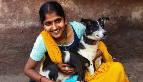 girl with dog,bakharwal dog,mudhol hound,indian dog,rampur greyhound,bully kutta,animal welfare,human and animal,miniature pinscher,rat terrier,german pinscher,basenji,bulbul,indian woman,humita,female dog,ramanguli,street dog,gaddi kutta,indian spitz,Illustration,Paper based,Paper Based 02