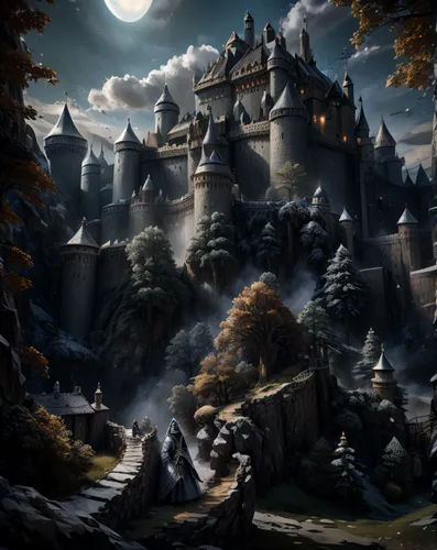 fantasy landscape,fantasy picture,hogwarts,fairy tale castle,fantasy art,castle of the corvin,witch's house,knight's castle,3d fantasy,fairytale castle,halloween background,fantasy world,fantasy city,haunted castle,knight village,fairy tale,mountain settlement,castel,dracula castle,elves flight