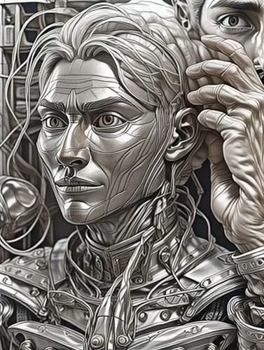 cybermen,giger,biomechanical,chainlink,sci fiction illustration,cyberman