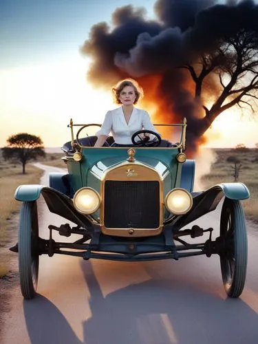 rolande,amstutz,woman in the car,jalopy,antique car,witch driving a car