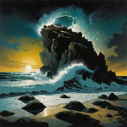 dragonstone,sea landscape,samudra,siggeir,sea stack,coastal landscape,sea fantasy,fantasy picture,seascape,shipwreck,rocky coast,cliffs ocean,hildebrandt,fantasy landscape,tidal wave,sea storm,landscape with sea,pancake rocks,delaughter,sea night,Illustration,Realistic Fantasy,Realistic Fantasy 29