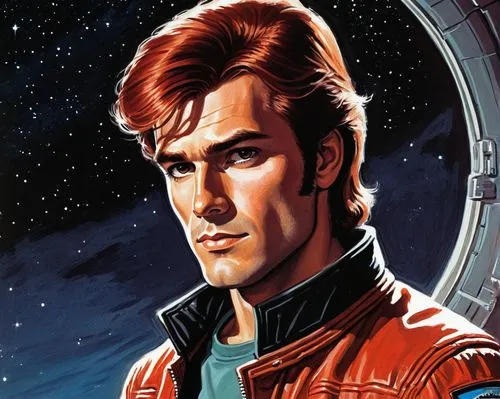 star-lord peter jason quill,pompadour,solo,mullet,falcon,sci fiction illustration,steve medlin,emperor of space,red chief,cg artwork,bouffant,lost in space,elvis,shepard,messier 82,elvis presley,power icon,star illustration,marco,runaway star,Conceptual Art,Sci-Fi,Sci-Fi 20