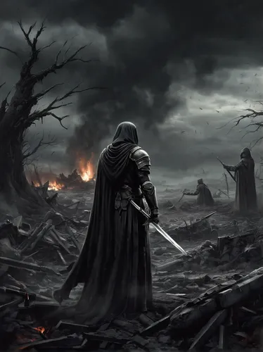 dance of death,grim reaper,vader,scythe,grimm reaper,darth vader,cleanup,destroy,dark world,darth wader,heroic fantasy,apocalyptic,reaper,scorched earth,the fallen,apocalypse,hooded man,dark art,murder of crows,death god,Conceptual Art,Fantasy,Fantasy 34