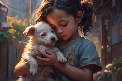 girl with dog,boy and dog,little boy and girl,puppy pet,child portrait,tenderness,companion dog,dog illustration,little girl and mother,digital painting,kids illustration,playing puppies,world digital painting,romantic portrait,little girl,pet,cute puppy,the dog a hug,the little girl,little child,Conceptual Art,Fantasy,Fantasy 01