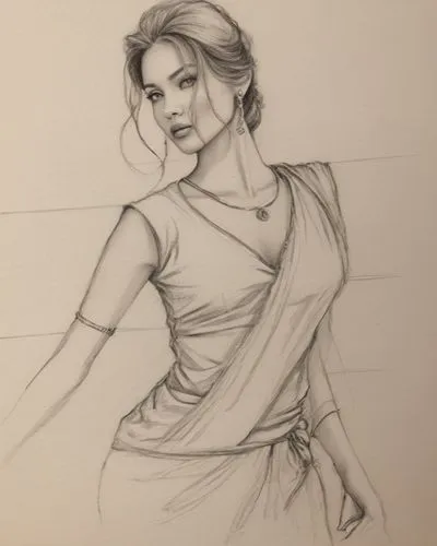 a drawing of a young woman posing,fashion sketch,gitanjali,underdrawing,kathak,charulata,draupadi,Photography,Documentary Photography,Documentary Photography 19