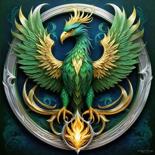 gryphon,green dragon,garuda,phoenix rooster,quetzal,firebird,heraldic,basilisk,coat of arms of bird,ornamental bird,dragon design,heraldic animal,national emblem,firebirds,eagle illustration,emblem,wyrm,dragon of earth,crest,green bird,Conceptual Art,Fantasy,Fantasy 28