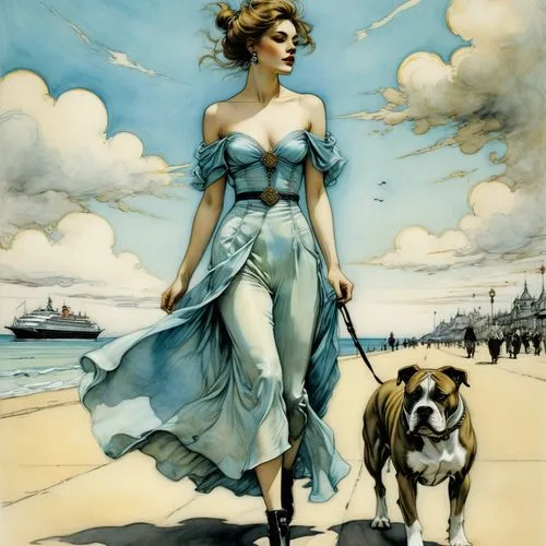 girl with dog,domergue,manara,whitmore,vintage illustration,mcginnis,Photography,Fashion Photography,Fashion Photography 01