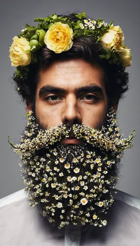 beard flower,bearded,flowers png,floral wreath,beard,no shave,blooming wreath,wreath of flowers,flower crown of christ,photoshop creativity,flower wall en,personal grooming,gardener,flower wreath,flower garland,swarm of bees,conceptual photography,facial hair,chia,flower crown,Art,Classical Oil Painting,Classical Oil Painting 31