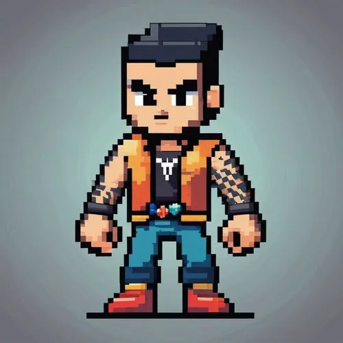 seamico,pixel art,pixelgrafic,retro styled,game character,pompadour,skotnikov,luan,brock,pompadoured,kaneda,guile,escapists,bogard,pixellated,facebook pixel,miner,brawler,voxel,bricklayer