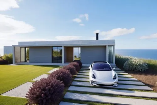 Realista
Respetar la imagen,a white car parked on a paved driveway,smart home,electrohome,smart house,luxury real estate,luxury property,cleantech,Photography,General,Realistic