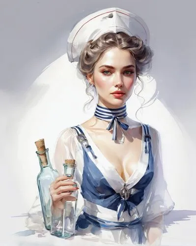 the sea maid,nurse,nurse uniform,sailor,lady medic,female nurse,delta sailor,barmaid,naval officer,milkmaid,victorian lady,bartender,sailors,seafarer,stewardess,nautical,ship doctor,maraschino,ouzo,laundress,Illustration,Paper based,Paper Based 11