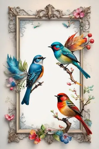 floral and bird frame,flower and bird illustration,blue birds and blossom,colorful birds,bird frame,songbirds,birds on a branch,bird painting,birds on branch,pretty bluebirds,sunbirds,wild birds,tanagers,rosellas,decoration bird,bird illustration,tropical birds,i love birds,tweeters,birds love,Photography,General,Fantasy