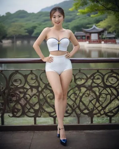 white skin, high heels,short legs,highly detailed,one-piece garment,one-piece swimsuit,su yan,pi mai,siu mei,vintage asian,gravure idol,bia hơi,asian girl,asian woman,asian costume,shuai jiao,taiwanes