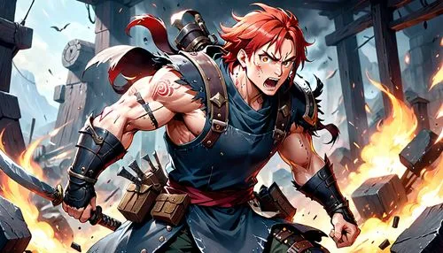 fire background,maedhros,berserker,shatterstar,reyn,chulainn,Anime,Anime,Traditional